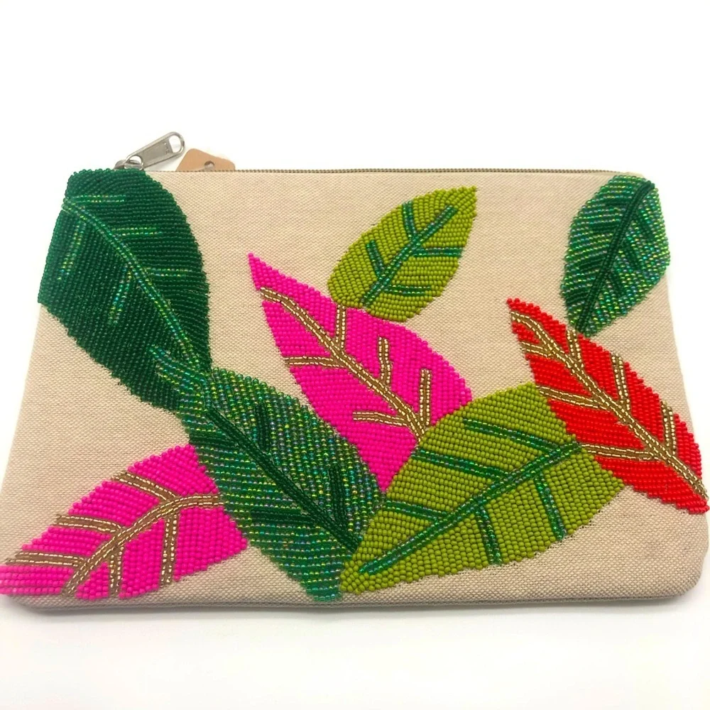 Beaded Colorful Leaf Clutch